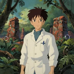 hyperrealist, studio ghibli dull colors portrait from close encounters of the third kind 1 9 7 7 of a young scientist swaying in a jungle bubble monument valley stonehenge.