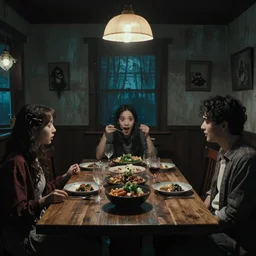A still from a TV ad for an extremely spooky haunted family dining restaurant