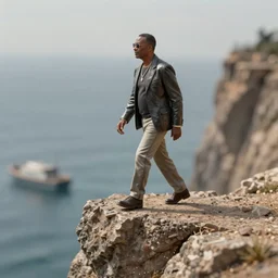 5 5 mm photo stevie wonder walking off a cliff. dof. bokeh. by artgerm and greg rutkowski. highly detailed 8 k. intricate. lifelike. realistic sony a 7 r iv. soft light. cinematic processing