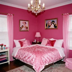 2000's picture of dark classic pink girls room flash photo