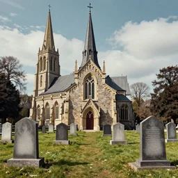 graveyard, church, surrealistic collage art