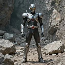 character portrait of guyver 1 from guyver dark hero standing in a rock quarry, guyver dark hero, tokusatsu, digital painting, matte painting, concept art, rubber suit, guyver the biobooster armor, guyver out of control, full body, centered, daylight, cinematic camera, cinematic lighting