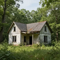 an abandonned house in the middle of a forest, photorealistic, 4k, award-winning