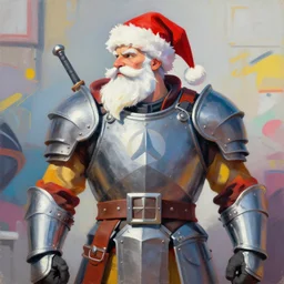 greg manchess portrait painting of armored santa claus as overwatch character, medium shot, asymmetrical, profile picture, organic painting, sunny day, matte painting, bold shapes, hard edges, street art, trending on artstation, by huang guangjian and gil elvgren and sachin teng