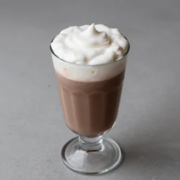 hot chocolate with cream in a glass, straight on angle, 4 k,