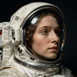 a woman's face in profile, astronaut, in the style of the dutch masters and gregory crewdson, dark and moody