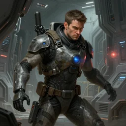 scifi art by Greg Rutkowski, a man in wearing a futuristic tactical gear, activating the ship's self-destruct sequence, claustrophobic and futuristic environment, detailed and intricate environment, high technology, highly detailed portrait, digital painting, artstation, concept art, smooth, sharp foccus ilustration, Artstation HQ.