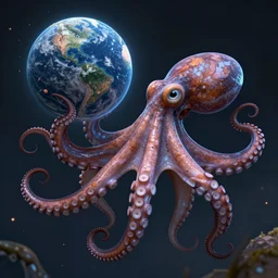 hyperdetailed photo of a anatomical octopus holding a unknown planet to destruction 8 k extremely detailed hd hyperrealism movie studio fx beautiful