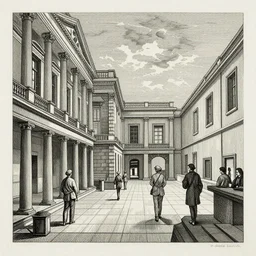 a beautiful wood engraving on paper of the museum of everything