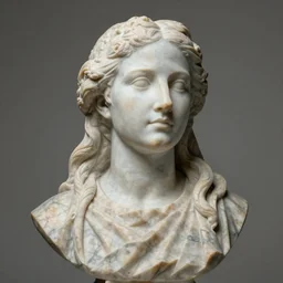 a marble bust of actress Elizabeth Olsen, made of Carrara marble, detailed, intricate, CGI, cgsociety, trending on artstation, photograph, single subject, by Gian Lorenzo Bernini