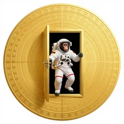 golden ratio, circles, squares, perfection, intricate, sublime, heavenly, ornamental, chimpanzee astronaut opening door that shows the universe illustrated by davinci