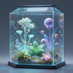 concept art. illustration. sci - fi. plants from a different planet in a terrarium. high sci - fi. holographic, beautiful, ethereal