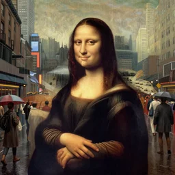 times square, new york as painted by da vinci in 1 5 1 1, renaissance, morning daylight, rain, crowd