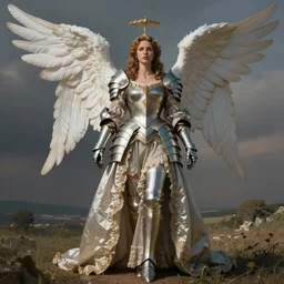 concept art of an empress angel in armor rococo outfit. by alvar aalto