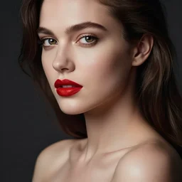 !, red lipstick, face and upper body focus