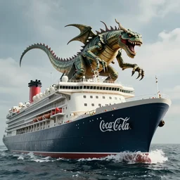 coca-cola branded kraken attacking cruiser ship, cinematic shot