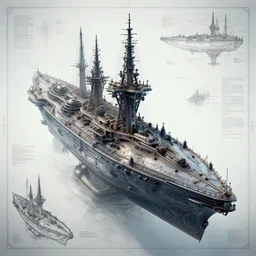 ornately annotated blueprint schematics for a large unknown lovecraftian ship, ultrafine, hyperrealistic, intricate, sharp focus, smooth, unreal engine, dramatic lighting, ethereal, 8 k