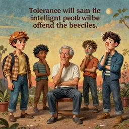 Tolerance will reach such a level that intelligent people will be banned from thinking so as not to offend the imbeciles. Lowbrow, pop surrealism art style, alebrijes aesthetic, contemporary art illustration, photography by Steven Curry, ultra real 8k photography