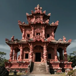 an ancient temple built from human flesh, by Naomi Okubo, landscape, dramatic lighting, high contrast colors, panoramic view, as trending on Artstation,