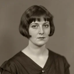 Mary Louise Brooks 25 years old, bob haircut, 3 quater portrait by Patrick Nagel, 1920s,
