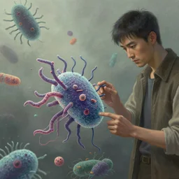 neutrophil attacks bacteria, by wlop, james jean, victo ngai! muted colors, highly detailed, fantasy art by craig mullins, thomas kinkade