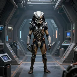 an interior shot of a predator yautja spaceship, predator 2, in the style of lawrence g. paull production design