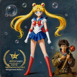 sailor moon, as a matte oil painting and d & d character art, by giovanni bellini, standing, fullbody, floating bubbles, concept art, award - winning, extremely detailed, sharp focus