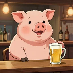 human style wealthy pig, buying beers in the British bar, cartoon