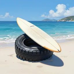 concept art of an electric wood board suspended around a slick tyre inspired by a surfboard, near saint - martin lagoon,, by aenaluck, artgerm and roberto ferri and greg rutkowski, blue and white tones, digital painting, artstation, concept art, smooth, sharp foccus ilustration hq - h 7 6 8