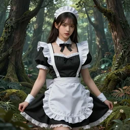 A sexy maid in a magical forest, fantasy art, in the style of Frank Neidhardt, illustration, epic, fantasy, intricate, highly detailed, artstation, concept art, smooth, sharp focus