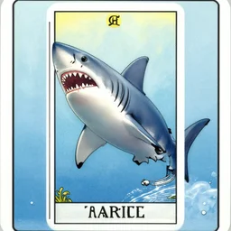 a hyper detailed tarot card of a shiver of freaking sharks with freaking laser beams on their heads, floating just above a volcanic crevasse at the bottom of the ocean,, concept art, 8 k, artstation, art by greg rutkowski and alphonse mucha, pixiv