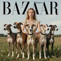 professional portrait of a beautiful woman, whippets, dream symbolism, surreal, simon stalenhag, chie yoshii, casey weldon, martine johanna, tim walker, harper's bazaar art fashion magazine, id magazine, intricate, 8 k render in octane, sharp focus, award winning landscape photography, trending on artstation, artgerm