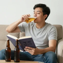 a guy sitting on the sofa drinking many beers , Read Online Neat Stuff