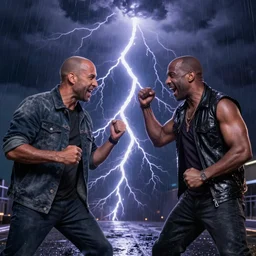 Vin Diesel fighting a lightning storm
