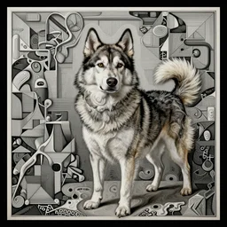 an award winning anamorphosis portrait painting of a finnish lapphund dog, inspired by lise deharme, albrecht durer, abstract, a level art, intricate, pop surrealism, digital poster, ornately detailed, photorealism, trending in artstation
