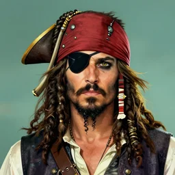 a bearded pirate with an eye patch, digital art