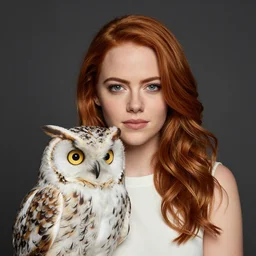 emma stone with an owl, artwork by charlie bowater