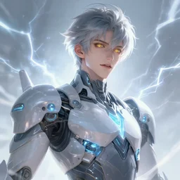 portrait of handsome guy in cyber armor, dreamy and ethereal, expressive pose, gold eyes, exciting expression, fantasy, intricate, elegant, many lightning, cold color, highly detailed, digital painting, anime, artstation, concept art, cyberpunk wearing, smooth, sharp focus, led, illustration.