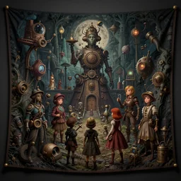 tapestries of dreams, ultra detailed, dark, steampunk, moody, characters from machinarium, by don bluth, trending on artstation, octane render