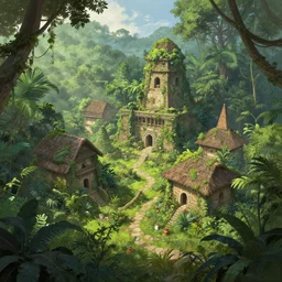 overgrown aztecvillage in the jungle highly detailed digital painting, concept art by yongfei liu, alben tan, vance kocas, octane rendered, low angle