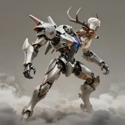 daemonic mecha cyber deer chef, dynamic pose, in clouds, ion, by greg hildebrandt, studio lighting, muted colors, by terry richardson, concept art by leonardo davinci, extreme detail, volumetric, reflective, trending on artstation, 8 k