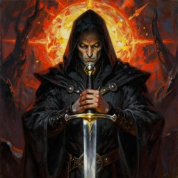 a vibrant portrait painting of a evil sword yielding necromancer barbarian with piercing eyes in dark fantasy setting, centered, dying earth, darksun, art by frank frazetta, artgerm, michael whelan, chris riddell, greg rutkowski