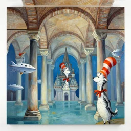 basilica cistern in the style of dr. seuss, starships, painting by raphael lacoste