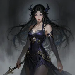 japanese female shadow elemental, d & d, highly detailed, digital painting, artstation, concept art, sharp focus, illustration, cinematic lighting, art by artgerm and greg rutkowski and alphonse mucha