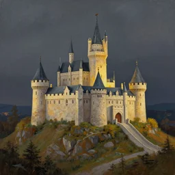 a castle on a plateau made bye emmanuel shiu, enviroment painting and atmosphere lighting