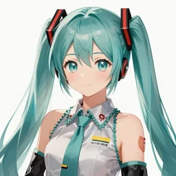portrait a hatsune miku, light effect, anime style hyper detailed, illustration, bloody, intricate, elegant, digital painting, artstation, smooth, sharp focus, art by leonardo da vinci.