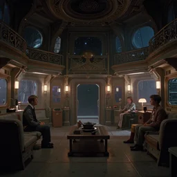wes anderson cinematography, cosmic horror, scene from a wes anderson film, ornate highly detailed interior environment, space station interior at night, horror, atmospheric haze, film. film still, 1 6 mm cinematography. todd hido, gregory crewdson