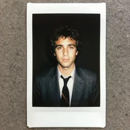 conspiracy theorist portrait in polaroid photo style from 1980s