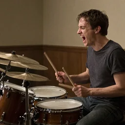 jk simmons playing the drums while miles teller screams at him in the style of whiplash
