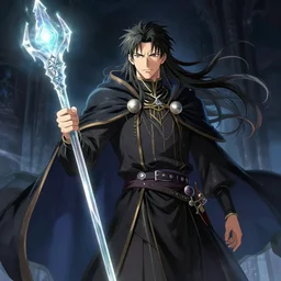 a powerful mage holding a glass staff, clear glass staff, powerful character art, illustration, pixiv, artstation, 4 k, 8 k